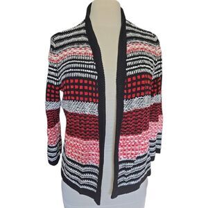 Chicos Red White & Black Open Front Sweater - 2